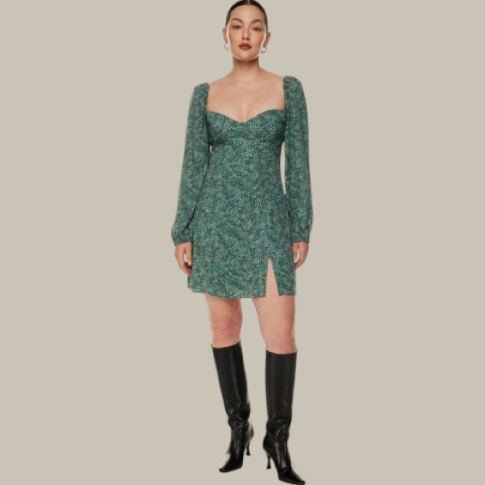 Wilfred Aritzia Novella Floral Long Sleeve Mini Dress Green Size 2
